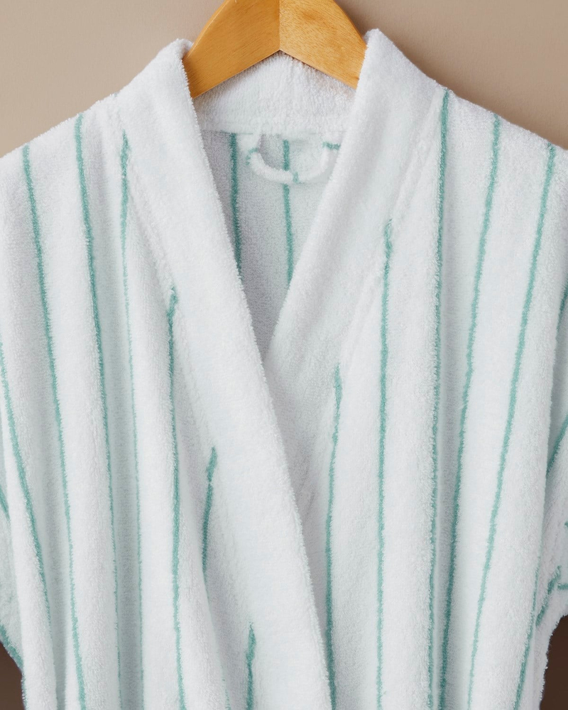 Mono Stripe %100 Pamuk Bornoz L-XL Beyaz - Yeşil