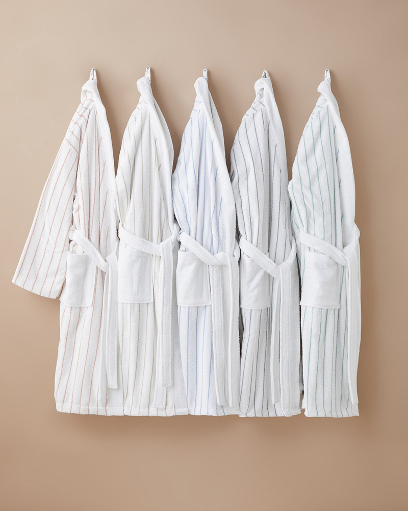 Mono Stripe %100 Pamuk Bornoz L-XL Beyaz - Bej