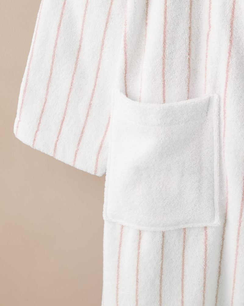 Mono Stripe %100 Pamuk Bornoz L-XL Beyaz - Pembe