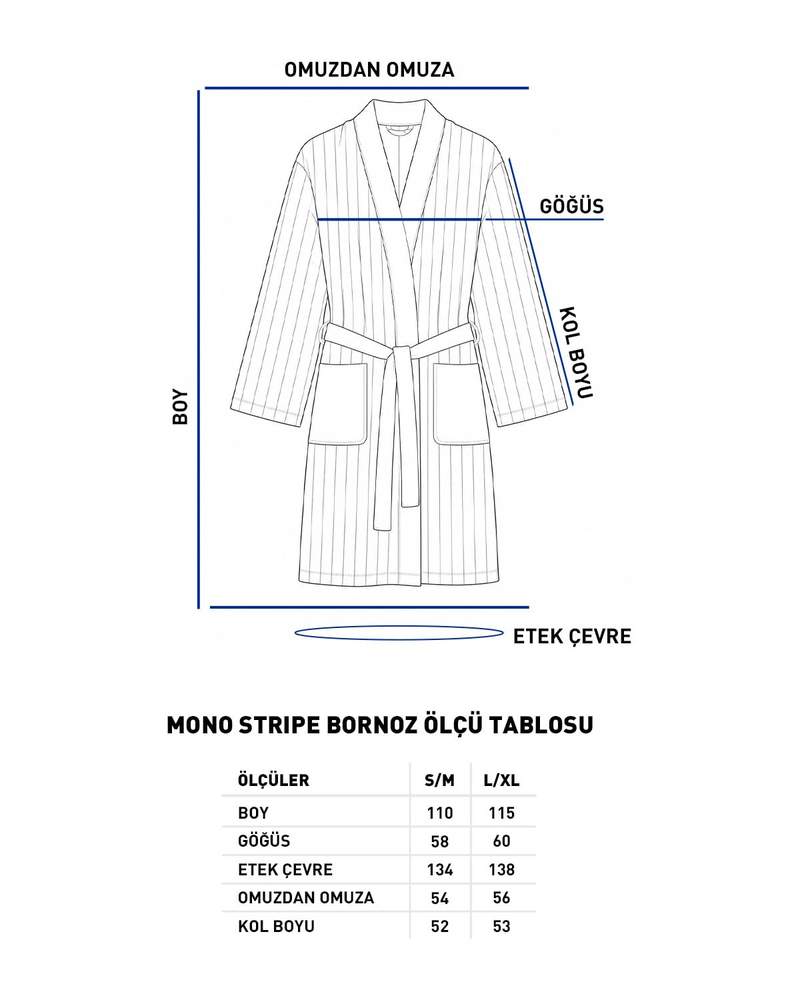 Mono Stripe Pamuk Bornoz Beyaz - Pembe