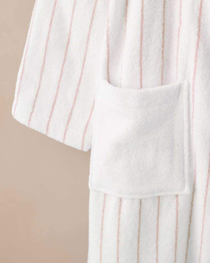 Mono Stripe Pamuk Bornoz S-M Beyaz - Pembe