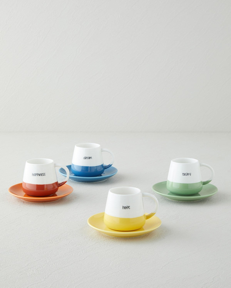 Mood Cups New Bone China 8 Parça 4 Kişilik Kahve Fincan Takımı 90 ml Renkli