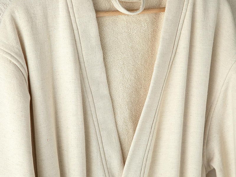 Natural Pamuk Keten Kimono Bornoz Bej