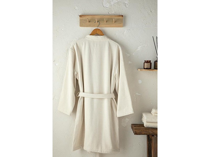 Natural Pamuk Keten Kimono Bornoz Bej
