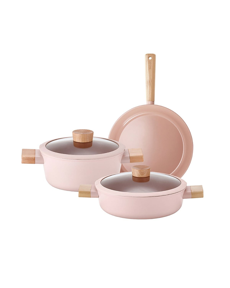Neoflam Blossom 5 Parça Tencere-Tava Seti 28x24x24 cm Pembe