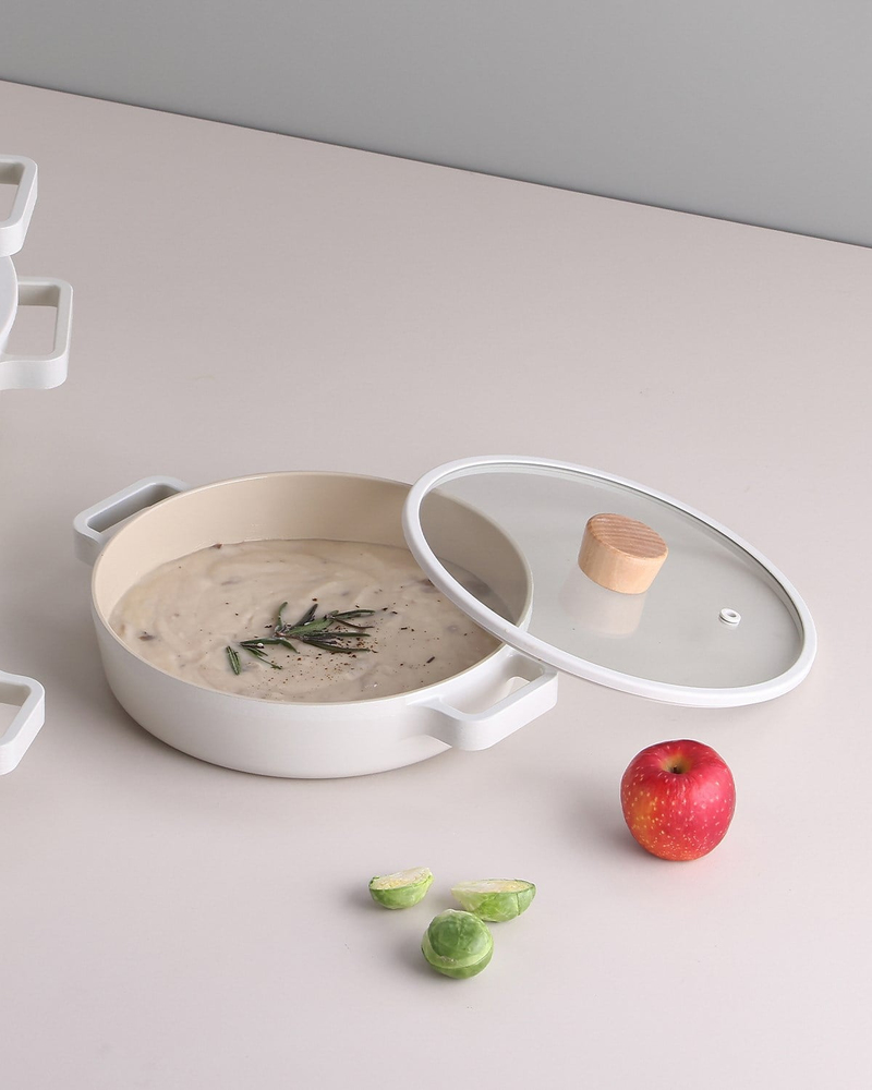 Neoflam Fika Alüminyum Döküm Cam Kapaklı Sahan 22 cm Bej