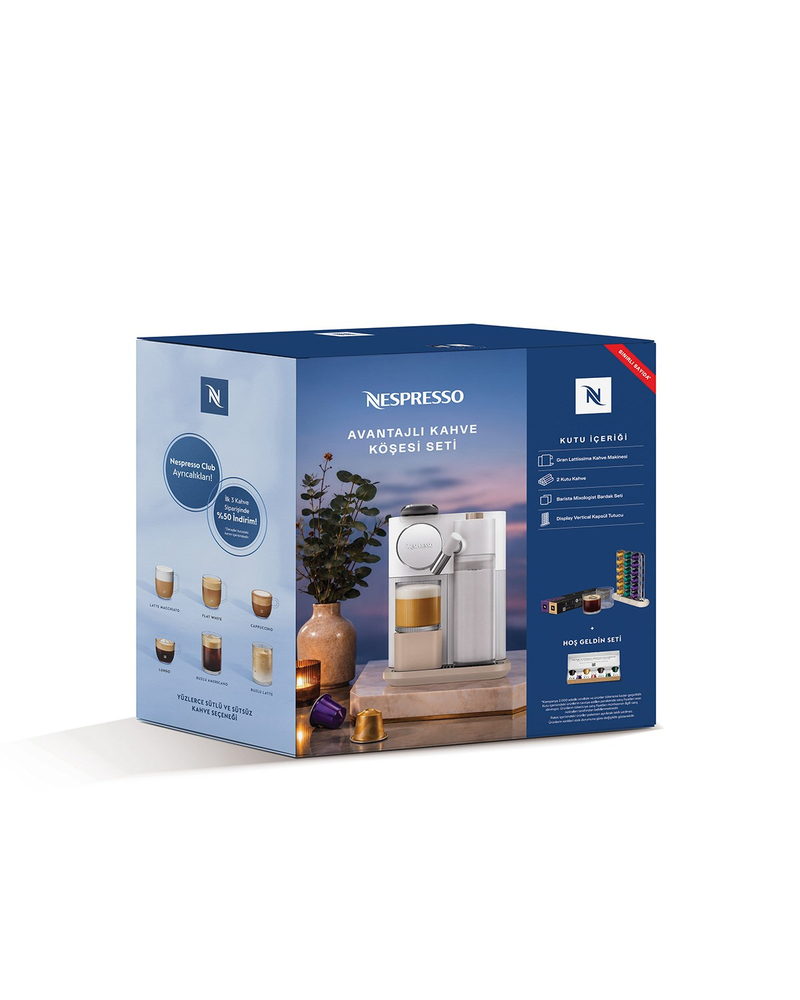 Nespresso F541 Gran Lattissima Winter Avantajlı Kahve Köşesi Seti Beyaz