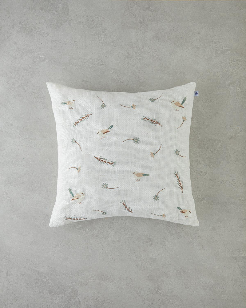 Nido Nakışlı Kırlent Kılıfı 45x45 cm Ekru