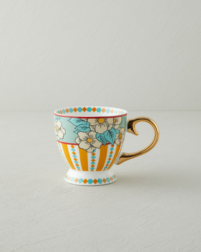 Nostalgic Grace New Bone China Kupa 460 ml Sarı - Mavi