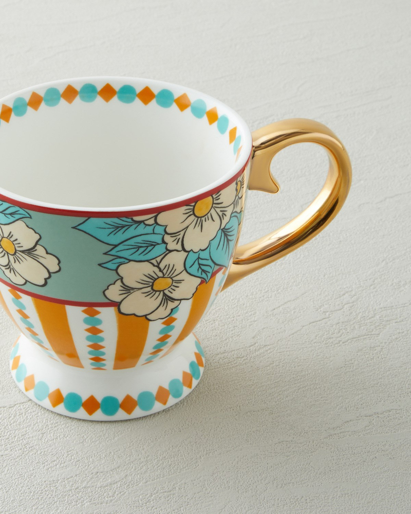 Nostalgic Grace New Bone China Kupa 460 ml Sarı - Mavi