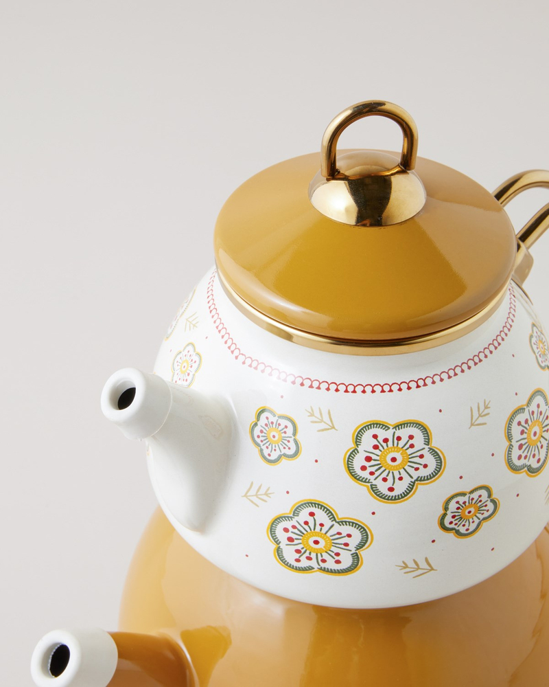 Nostalgic Serenity Emaye Çaydanlık 1,1 Litre + 2,3 Litre Hardal