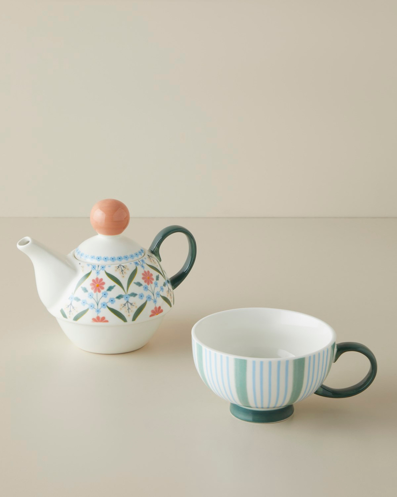 Nostalgic Whispers New Bone China Demlik Seti 380 – 260 ml Pembe - Yeşil