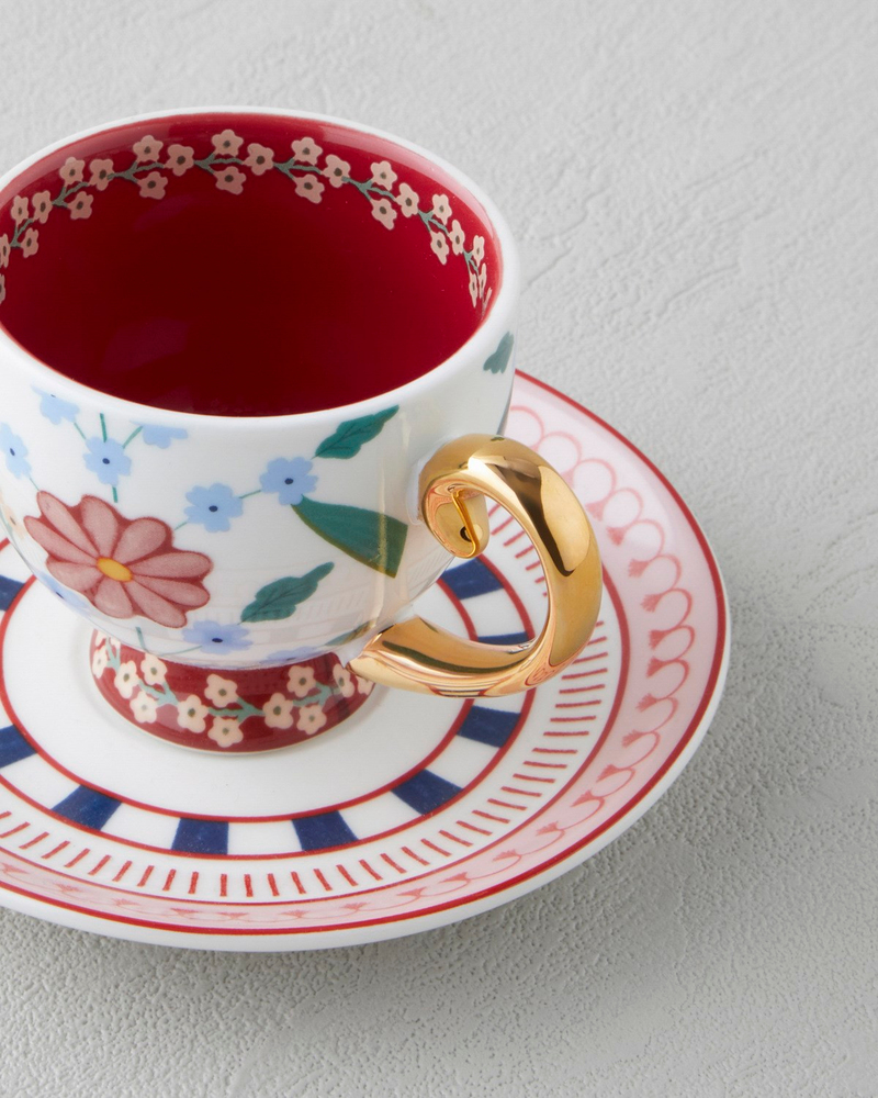 Nostalgic Wildflower New Bone China 4 Parça 2 Kişilik Kahve Fincan Takımı 100 ml Mavi – Bordo