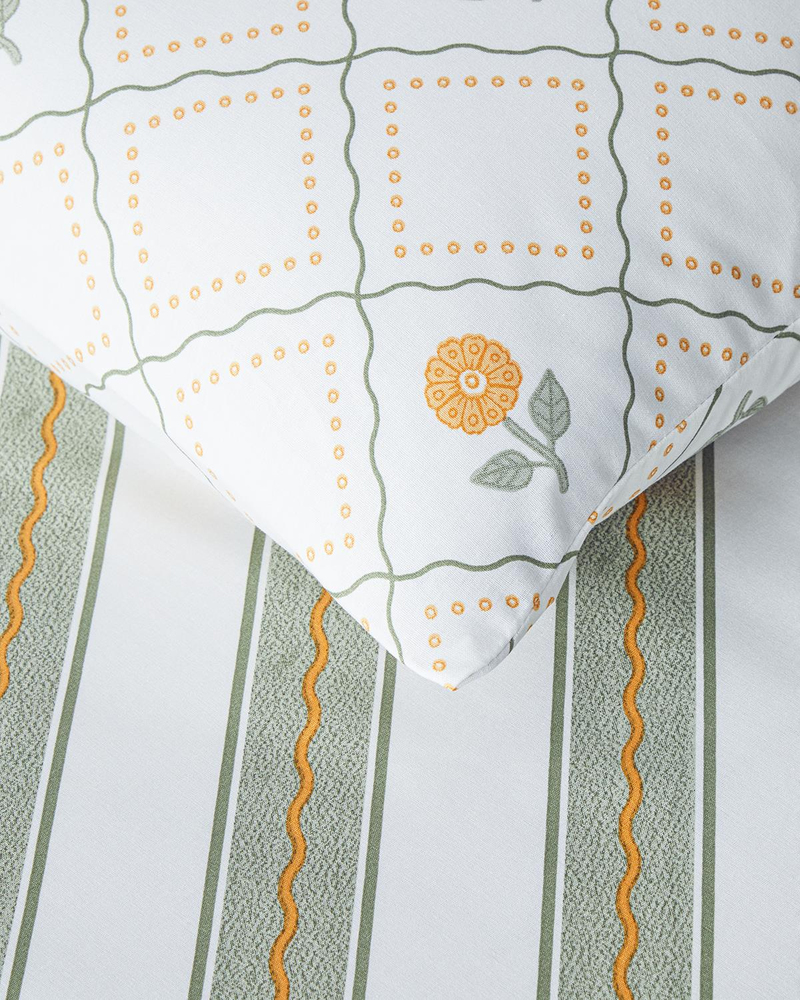 Ornament Blossom Pamuklu King Size Nevresim Seti 240x220 cm Yeşil-Sarı