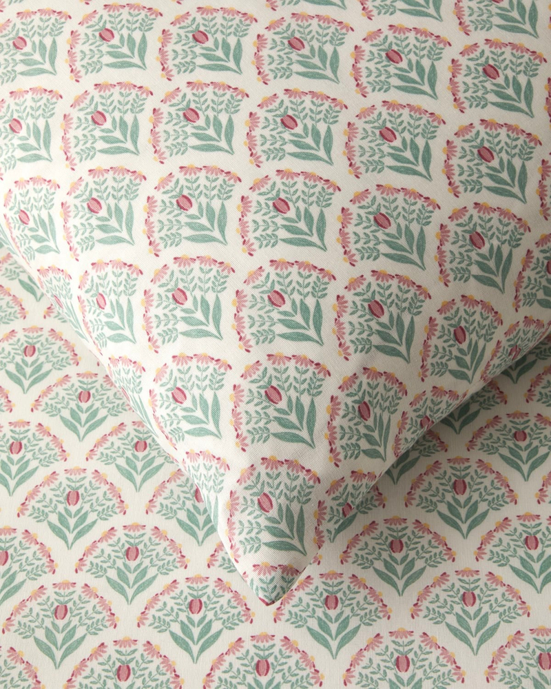 Ornament Petal Kolay Ütülenir Çift Kişilik Nevresim Seti 200x220 cm Pembe - Yeşil