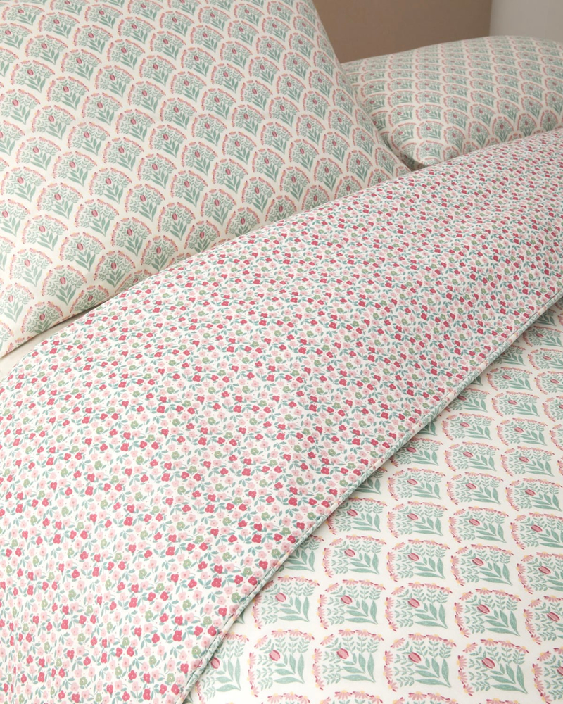 Ornament Petal Kolay Ütülenir Çift Kişilik Nevresim Seti 200x220 cm Pembe - Yeşil