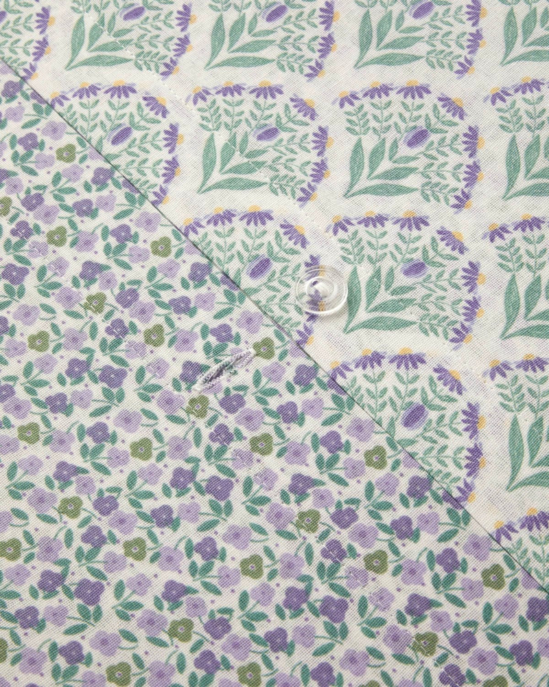 Ornament Petal Kolay Ütülenir Tek Kişilik Nevresim Seti 160x220 cm Lila-Yeşil
