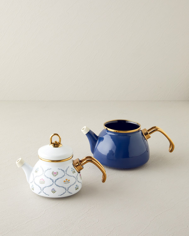 Ornate Retro Emaye Mini Çaydanlık Mavi