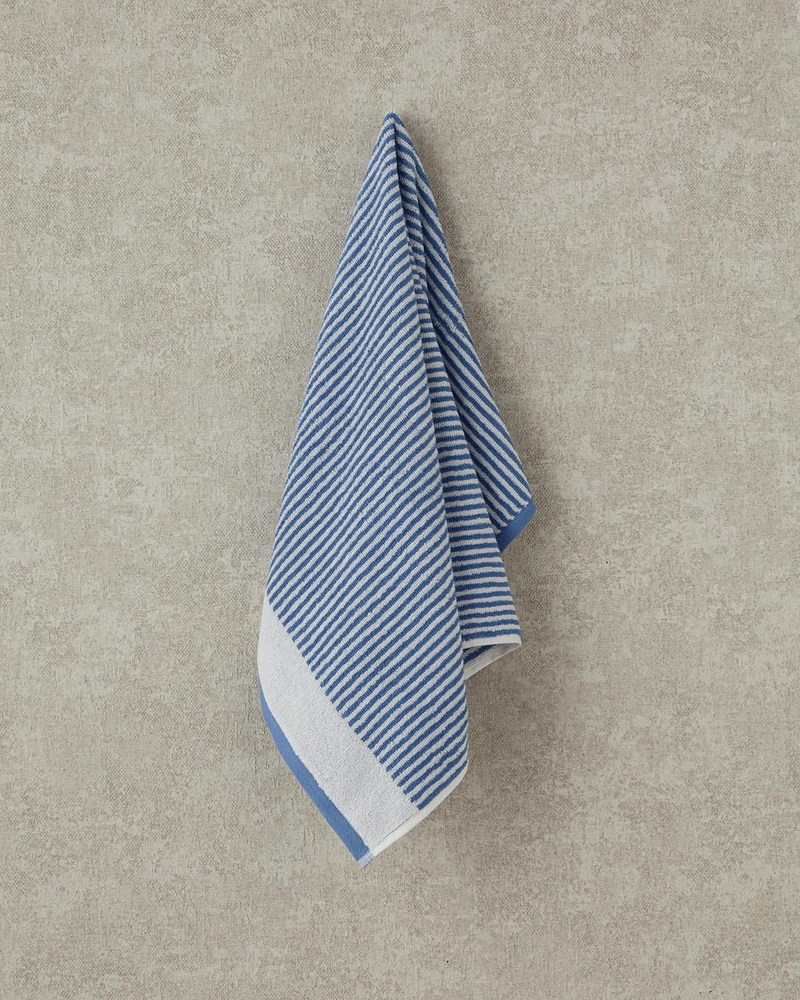 Ornate Stripe Pamuklu İpliği Boyalı Yüz Havlusu 50x80 cm Ekru - Mavi