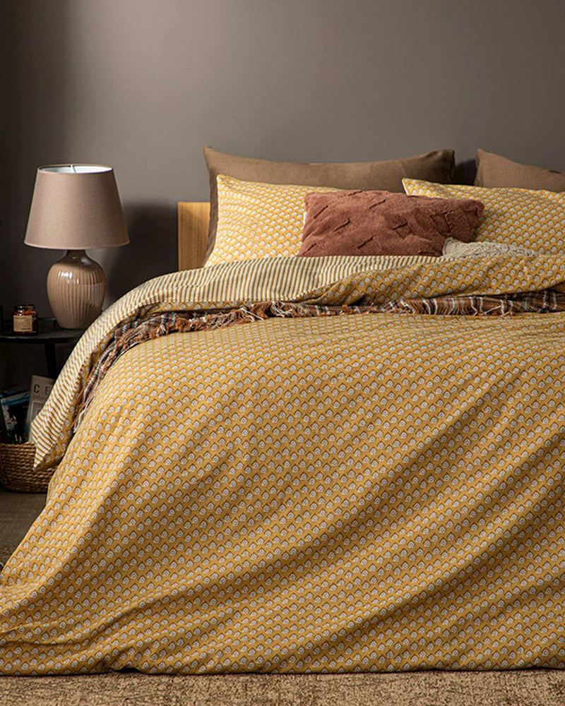 Palm Krep Çift Kişilik Düz Çarşaf Nvr Tk 200x220 cm Hardal