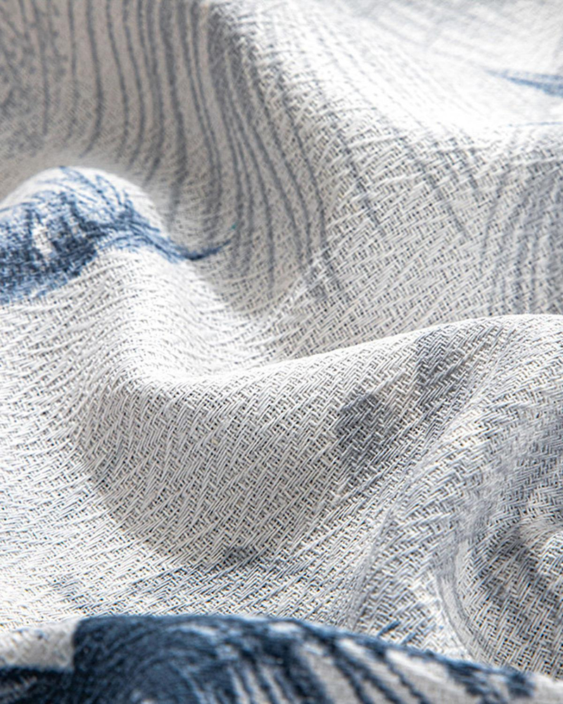 Palm Toile Baskılı Çift Kişilik Pike Takımı Indigo