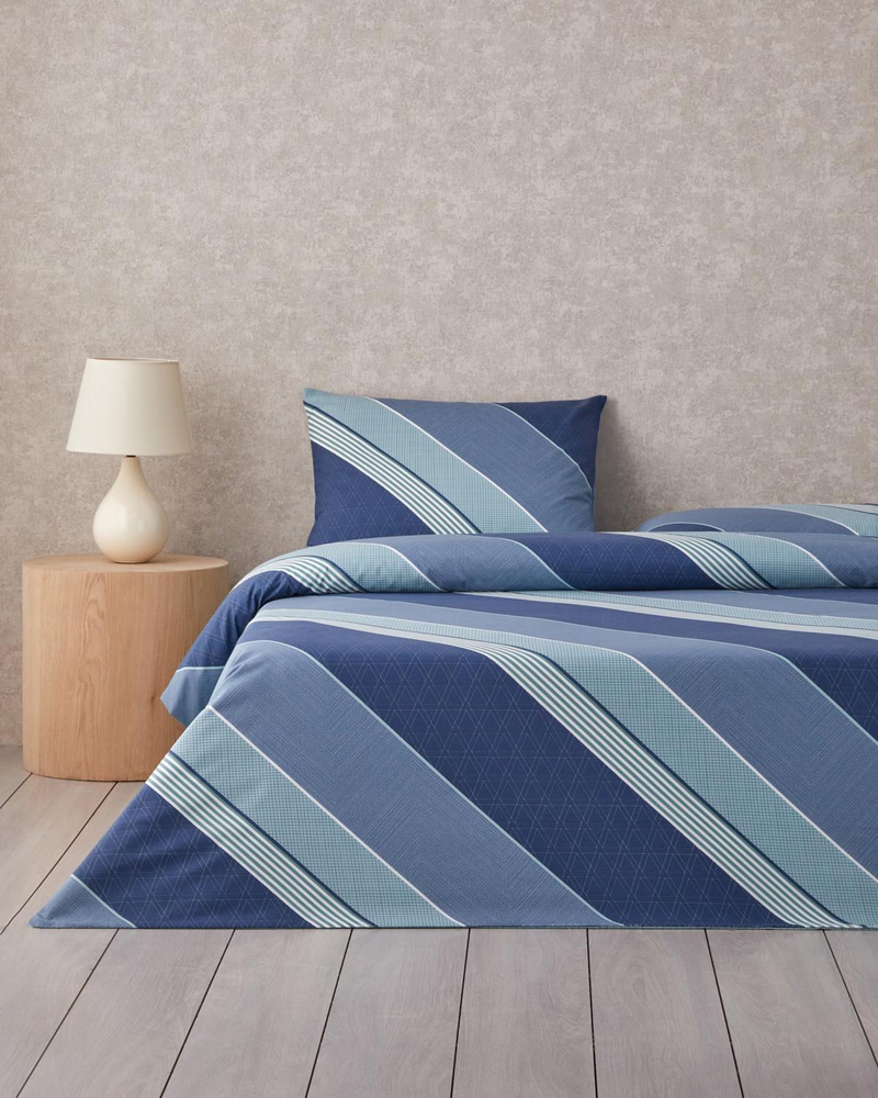 Parallel Patch Kolay Ütülenir Çift Kişilik Nevresim Takımı 200x220 cm Koyu Mavi-Seledon