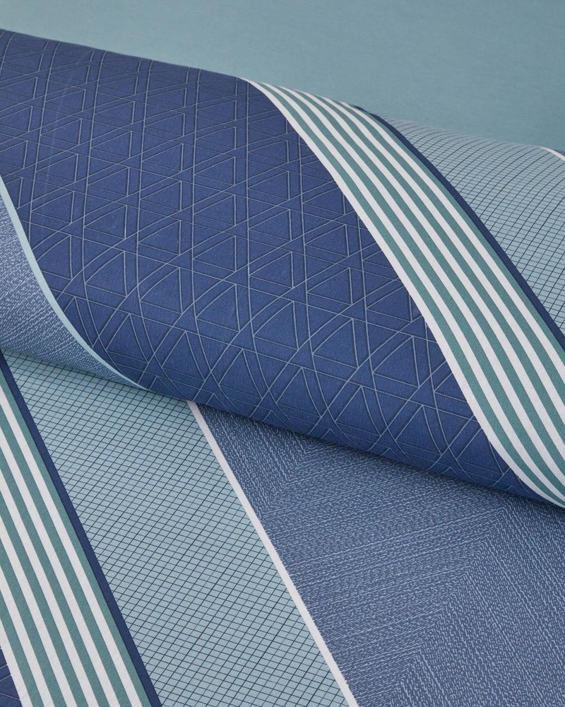Parallel Patch Kolay Ütülenir Çift Kişilik Nevresim Takımı 200x220 cm Koyu Mavi-Seledon
