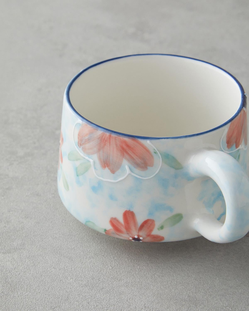 Pastel Blooming Seramik Kupa 260 ml Mavi - Kırmızı -Yeşil