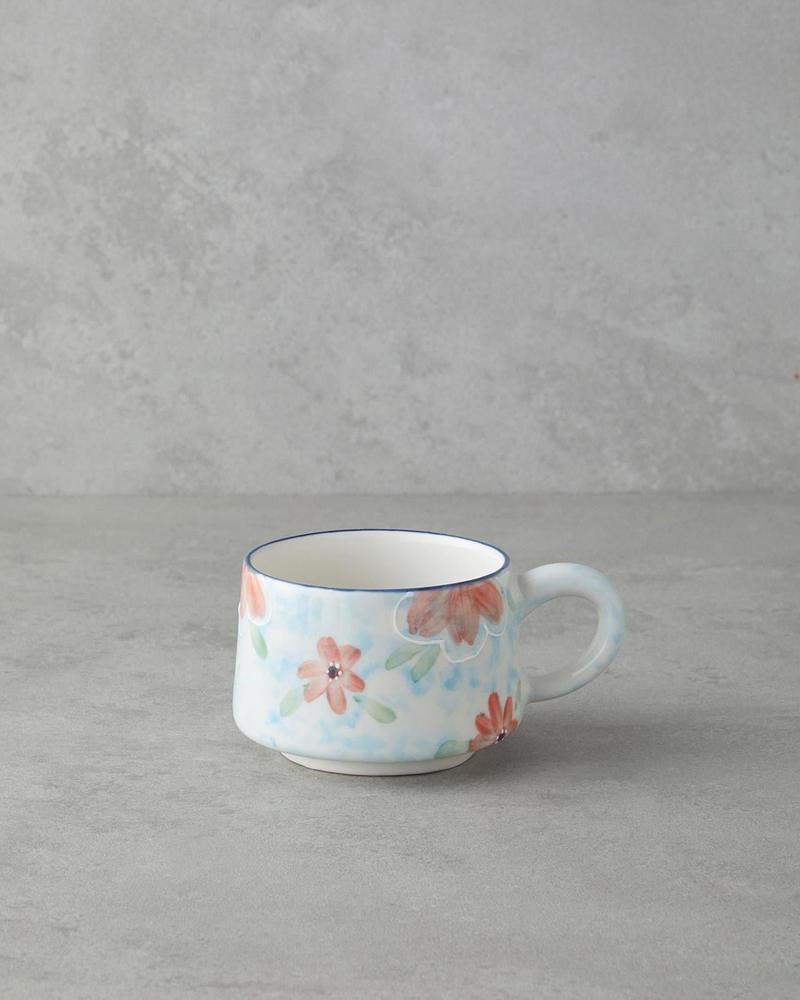 Pastel Blooming Seramik Kupa 260 ml Mavi - Kırmızı -Yeşil