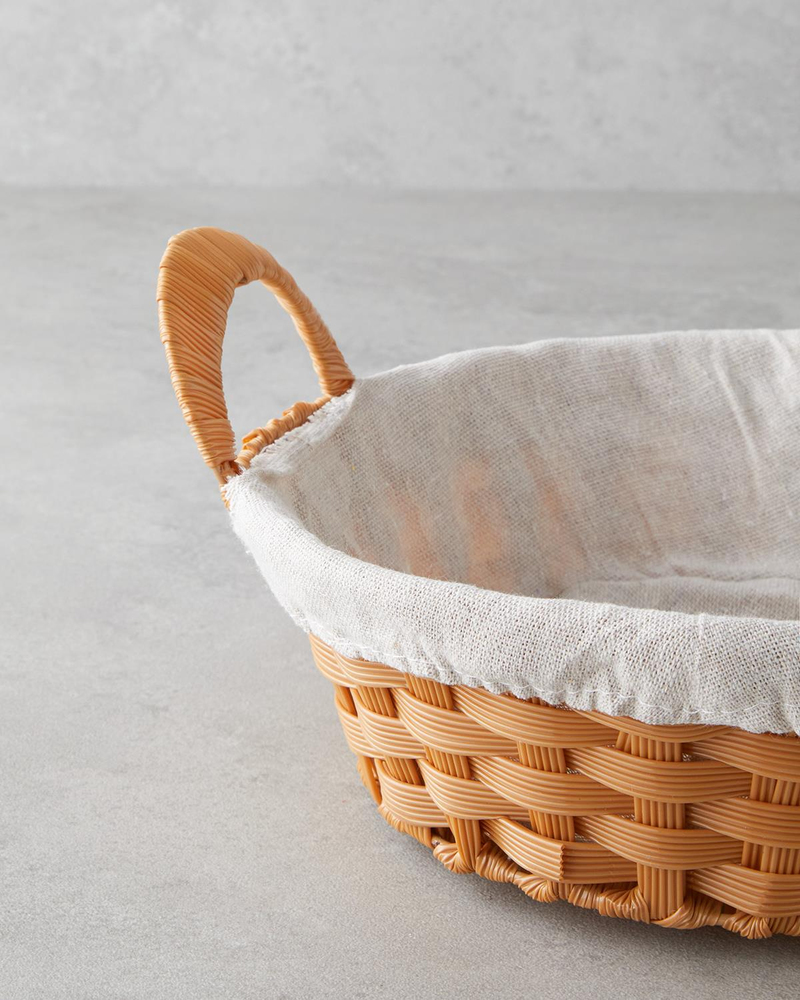 Pastoral Plastik Rattan Ekmek Sepeti Bej