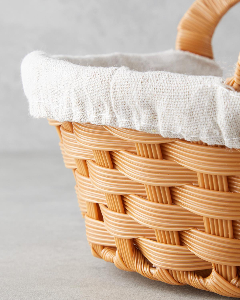 Pastoral Plastik Rattan Ekmek Sepeti Bej