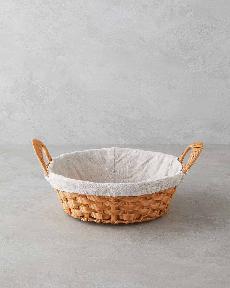 Pastoral Plastik Rattan Ekmek Sepeti Bej