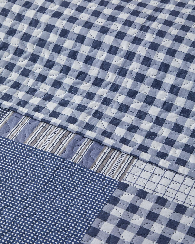 Patch Frame Çok Amaçlı King Size Yatak Örtüsü Takımı 240x220 cm Mavi