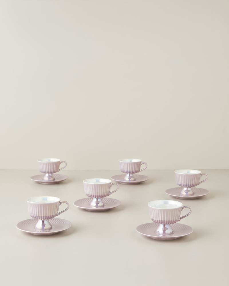Perlisse New Bone China 12 Parça 6 Kişilik Kahve Fincan Takımı 90 ml Lila