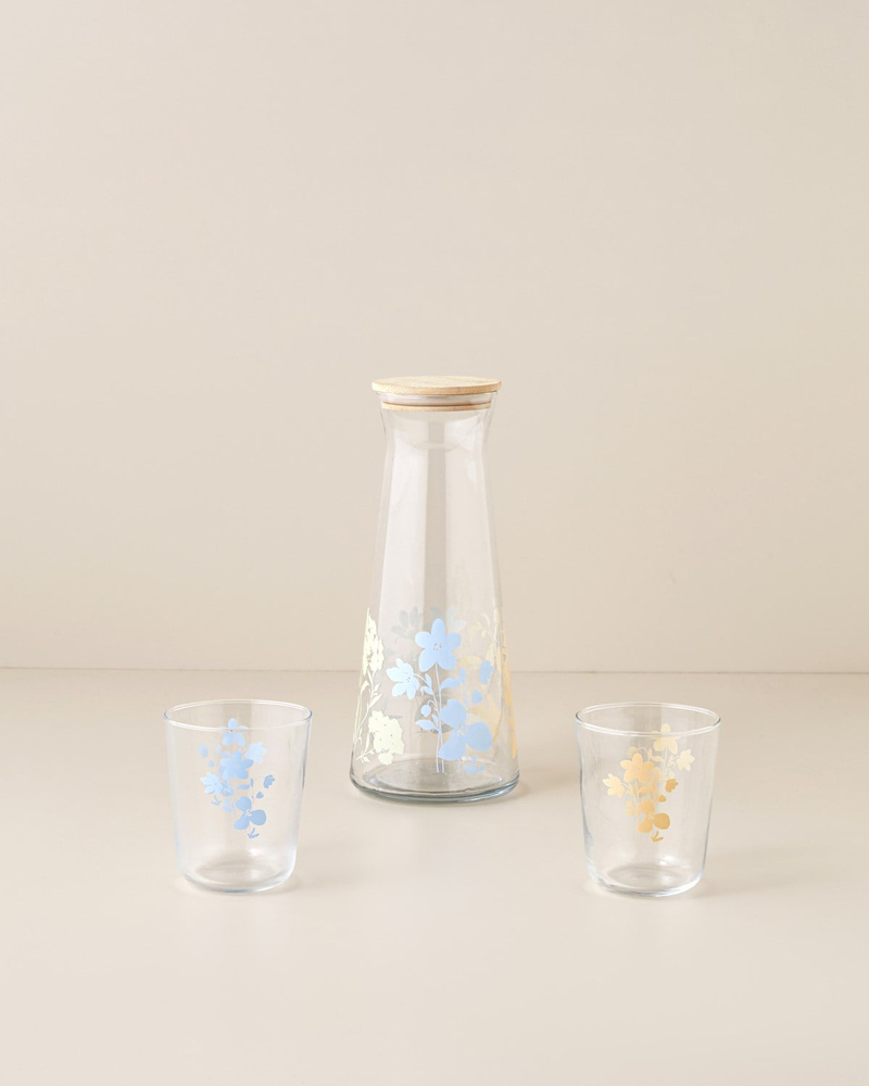Petal Poetry Cam 3 Parça Su Takımı 1150 ml + 315 ml Sarı - Mavi