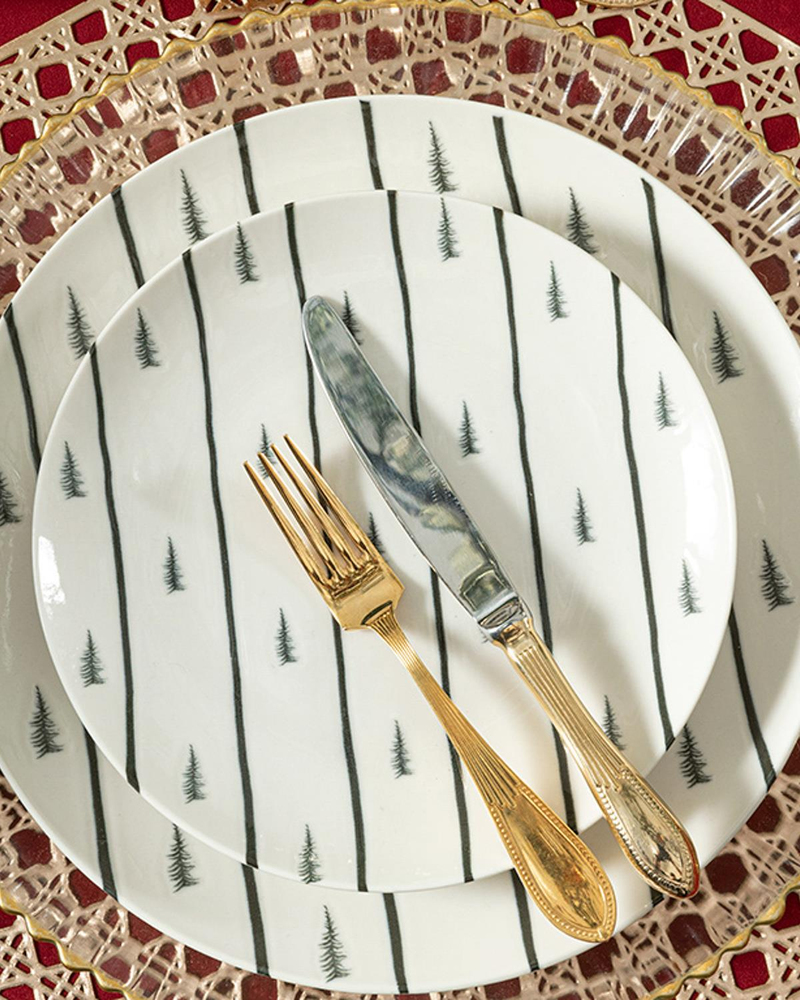 Pine Tree Grain Porselen Pasta Tabağı Koyu Yeşil