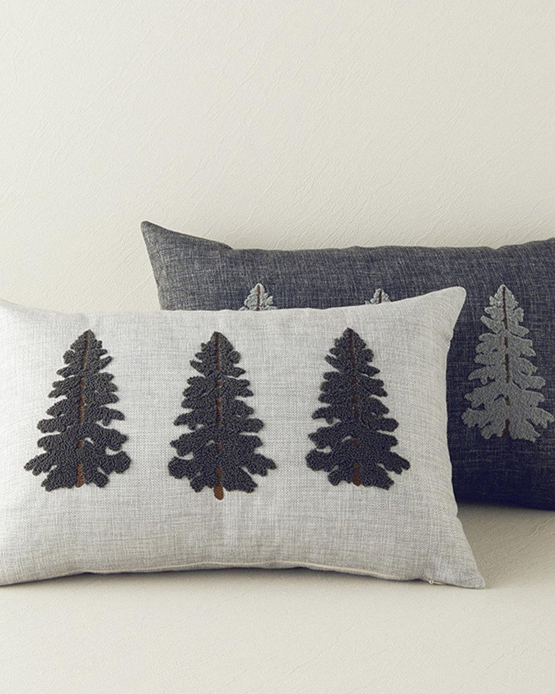 Pine Tree Punch Nakışlı Dekoratif Kırlent Koyu Gri