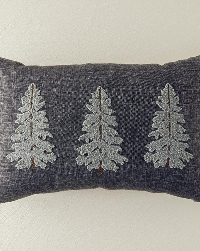 Pine Tree Punch Nakışlı Dekoratif Kırlent Koyu Gri