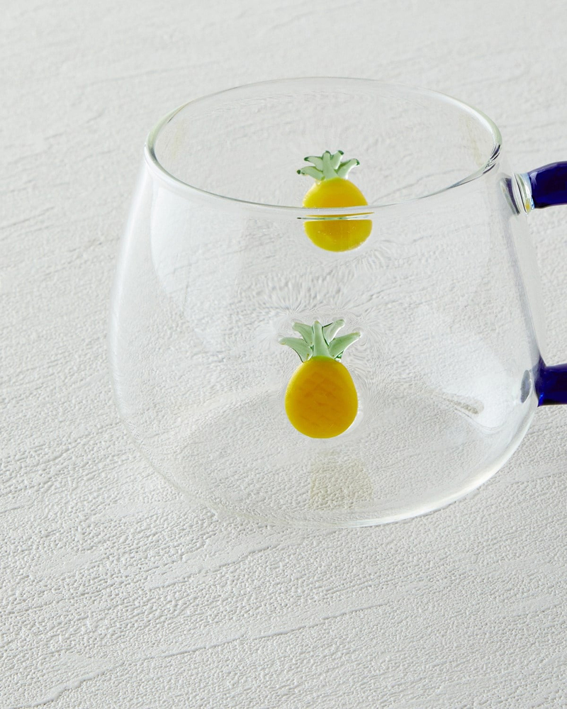 Pineapple Borosilikat Cam Kupa 400 ml Sarı-Lacivert