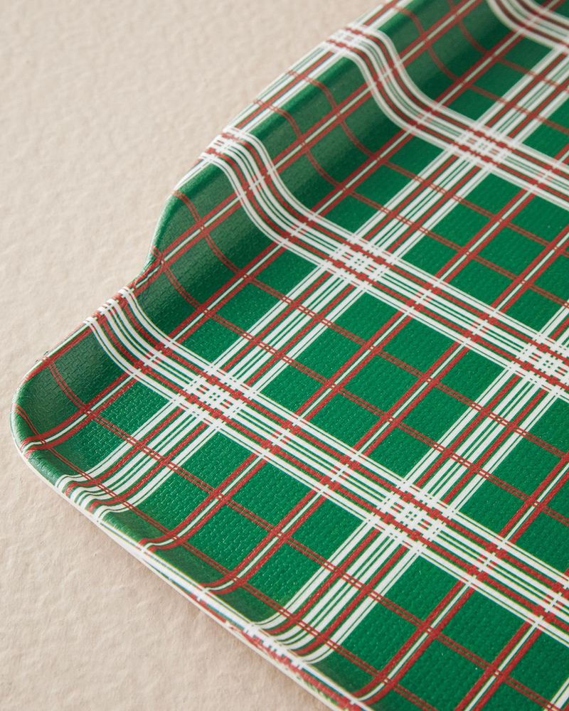 Plaid Lines Melamin Kaydırmaz Tepsi Yeşil