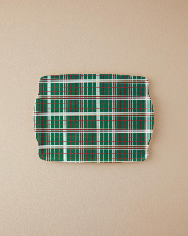 Plaid Lines Melamin Kaydırmaz Tepsi Yeşil