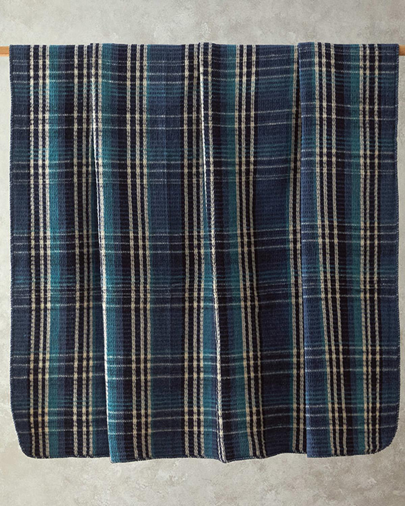Plaid Waffle Scotch Çift Kişilik Battaniye Mavi