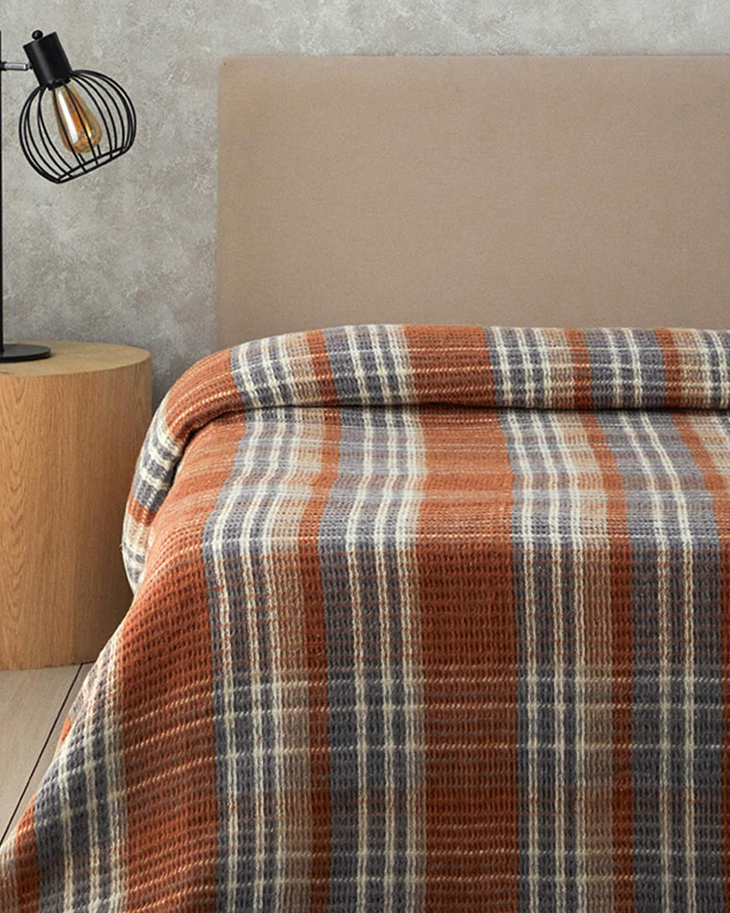 Plaid Waffle Scotch Tek Kişilik Battaniye Terracotta