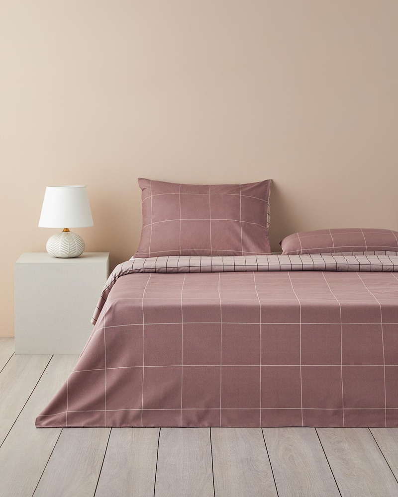 Plain Check Kolay Ütülenir Tek Kişilik Nevresim Seti 160x220 cm Açık Mürdüm