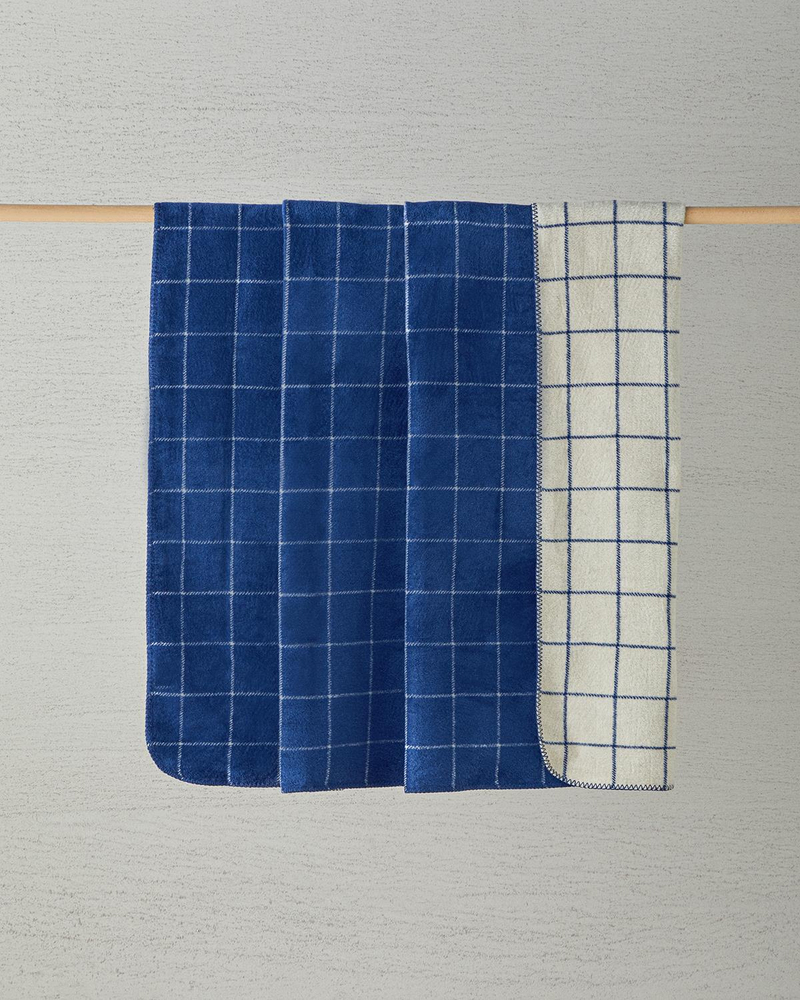Plain Check Pamuklu Tek Kişilik Battaniye 150x200 cm Lacivert - Krem