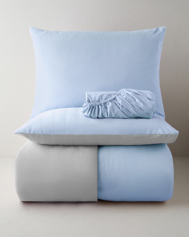 Plain Pamuk Çarşaflı Tek Kişilik Nevresim Takımı 160x220 cm Mavi - Gri