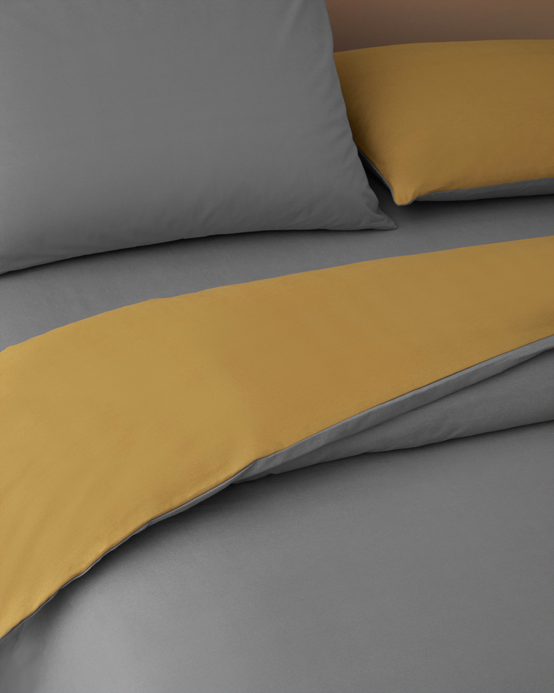 Plain Pamuk Çift Kişilik Nevresim Takımı 200x220 cm Gri-Sarı