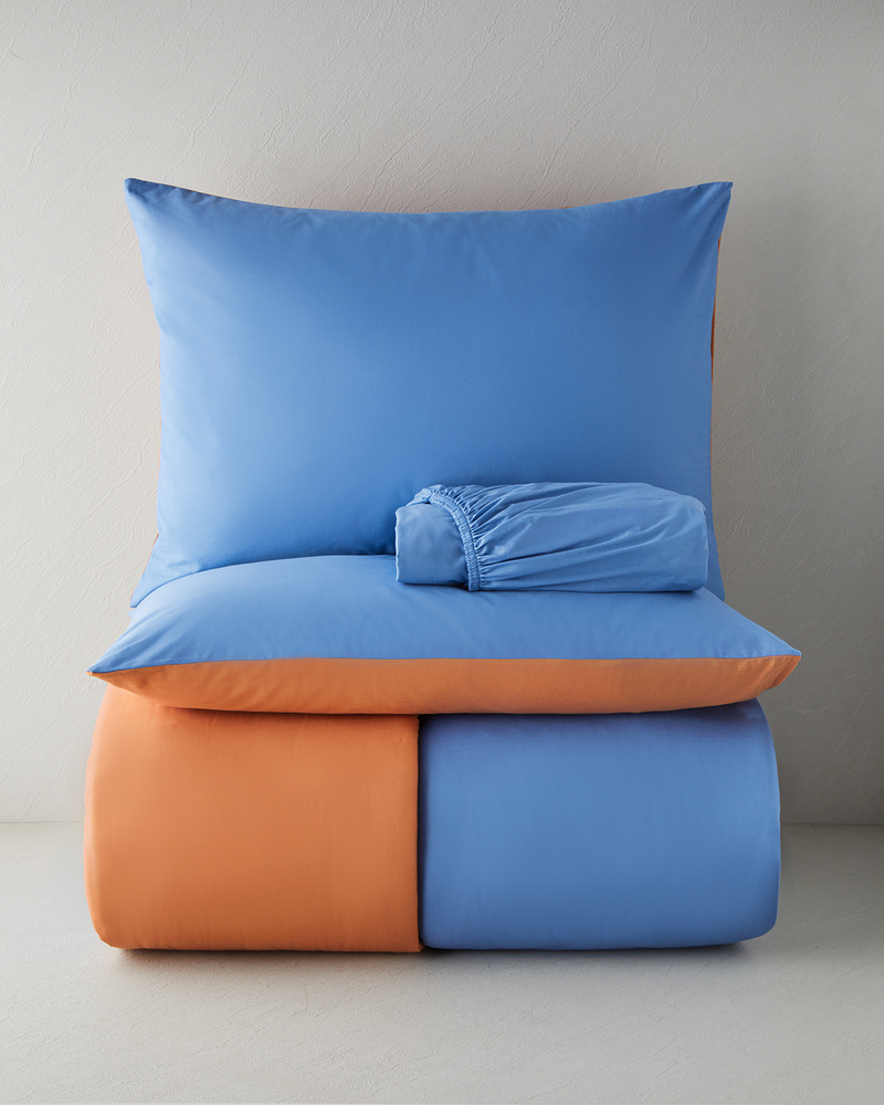 Plain Pamuk Çift Kişilik Nevresim Takımı 200x220 cm Mavi-Turuncu