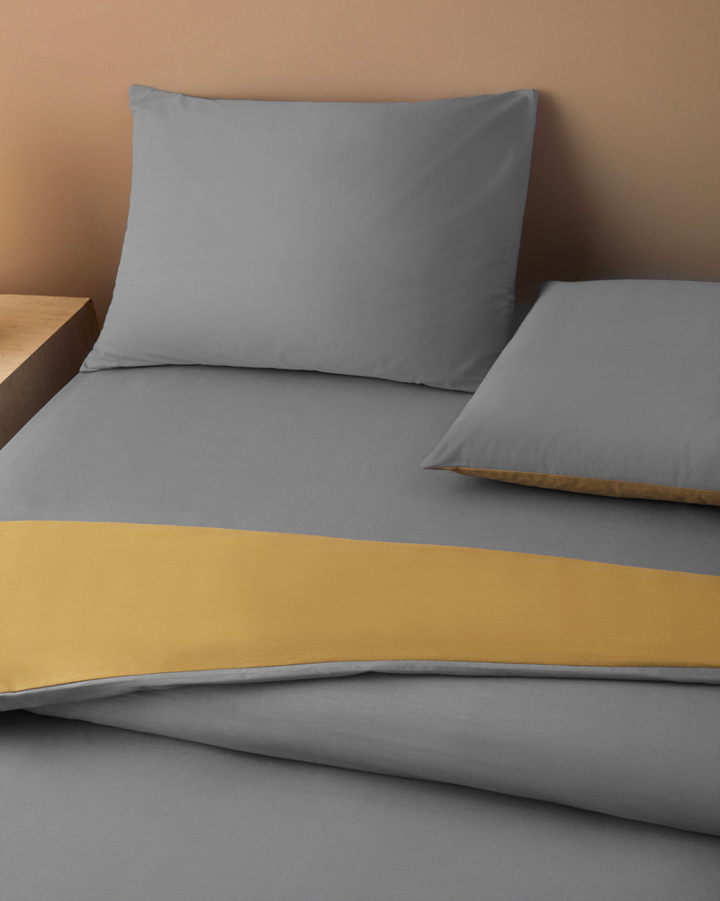 Plain Pamuk Çift Kişilik Nevresim Takımı 200x220 cm Gri-Sarı