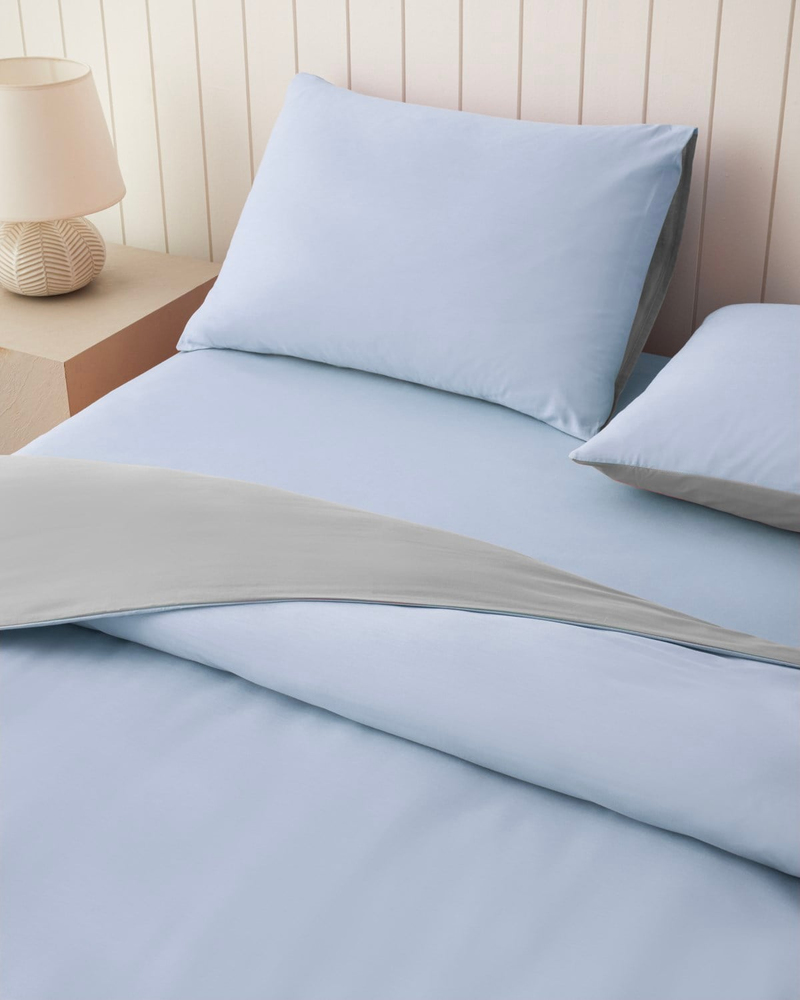 Plain Pamuk Tek Kişilik Nevresim Takımı 160x220 cm Mavi - Gri